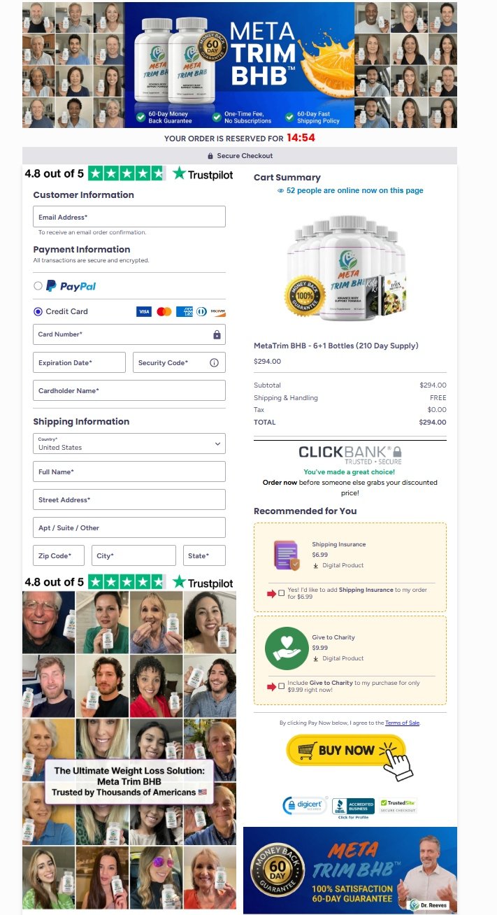 Meta Trim BHB payment page with secure order processing